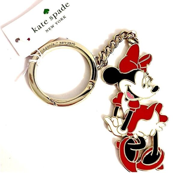 Kate Spade Disney X Key Ring/Fob- Minnie Mouse- red black white- gold tone NWT - Picture 1 of 7